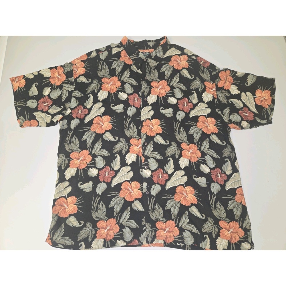 David Taylor Men's Short Sleeve Button-Up Floral Hawaiian Shirt Blk Red Size 4XL